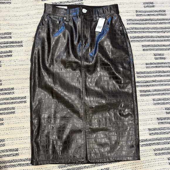 Brown faux leather pencil midi skirt - Picture 3 of 3